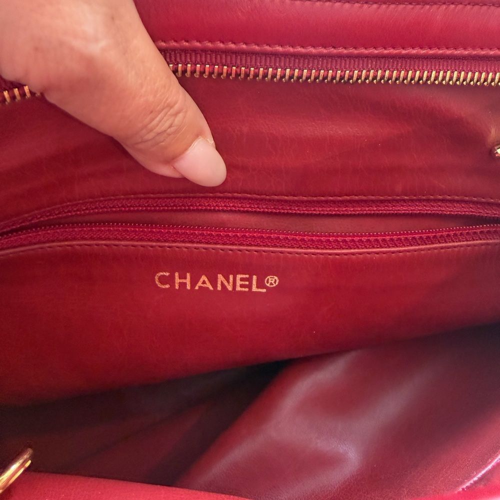 Chanel Red Quilted Chain Tote Bag with Gold Harware - Picture 7 of 16